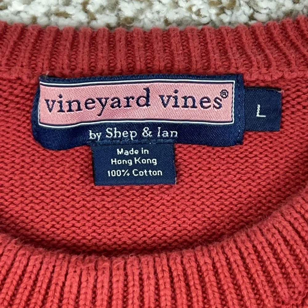 Vineyard Vines Sweater Mens Large Red Cotton Knit Crewneck Pullover Whale Logo